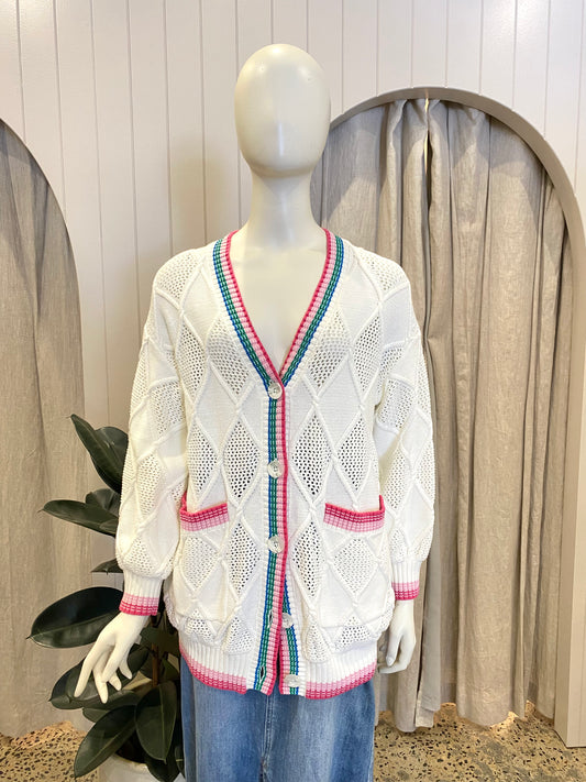 Steele White Varsity Cardigan - Size XS