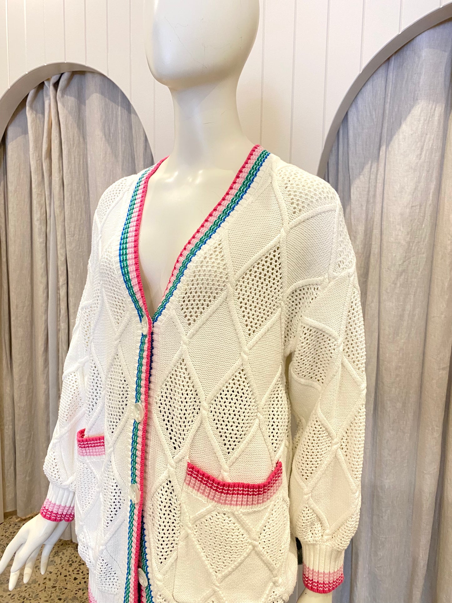 Steele White Varsity Cardigan - Size XS