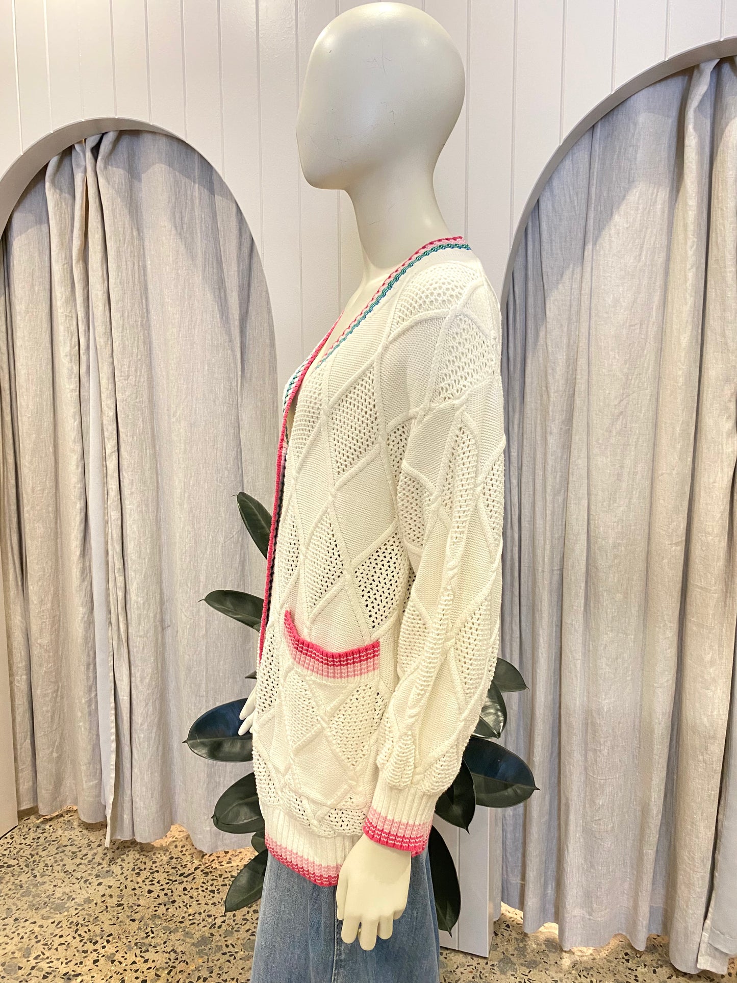 Steele White Varsity Cardigan - Size XS