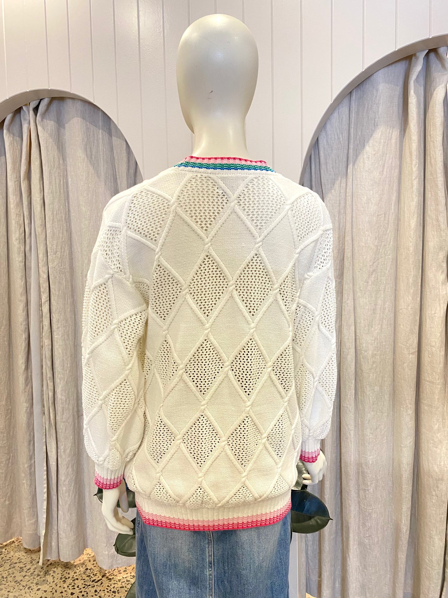 Steele White Varsity Cardigan - Size XS