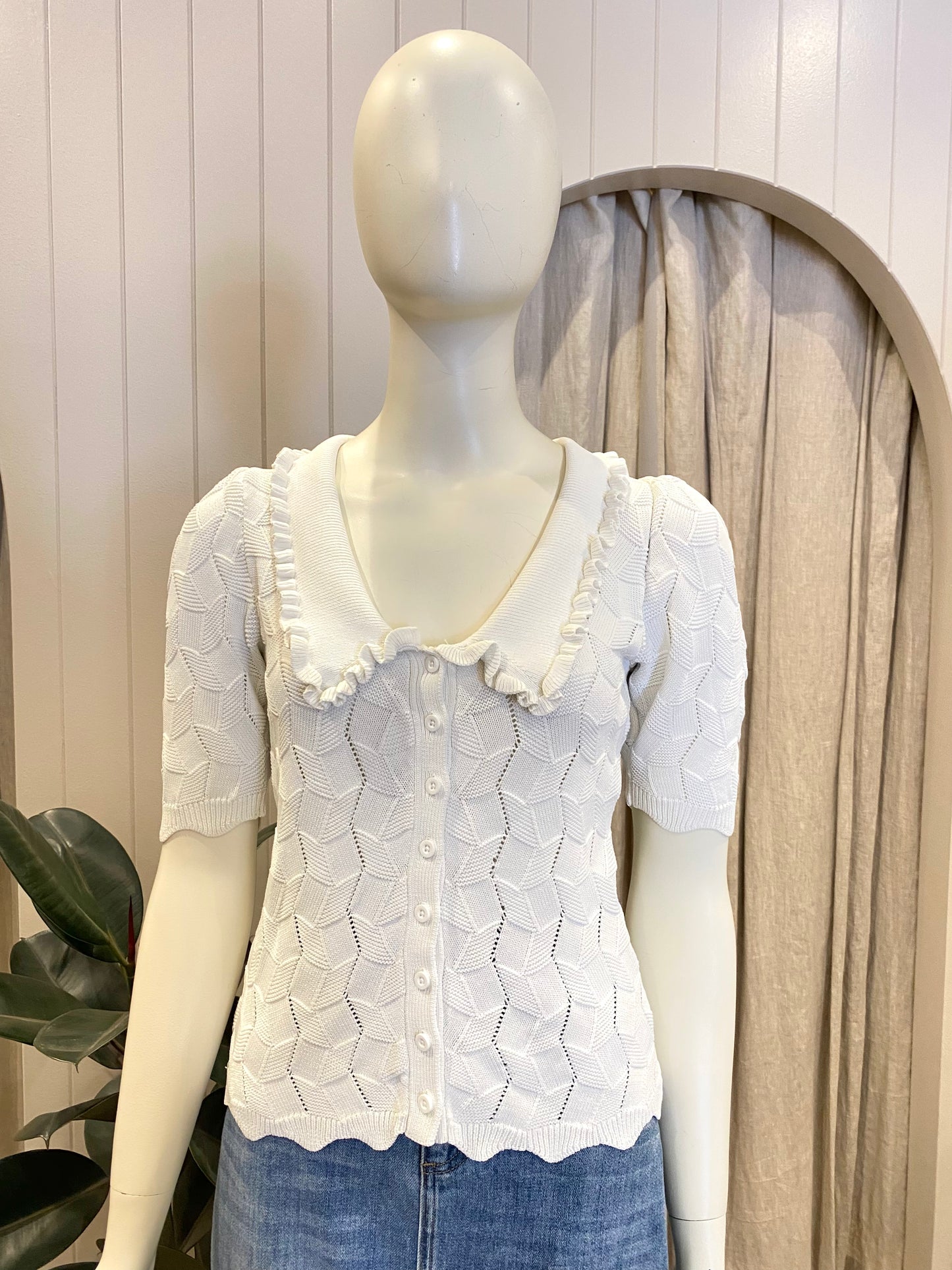 Steele White Knit Short Sleeve Shirt - Size S