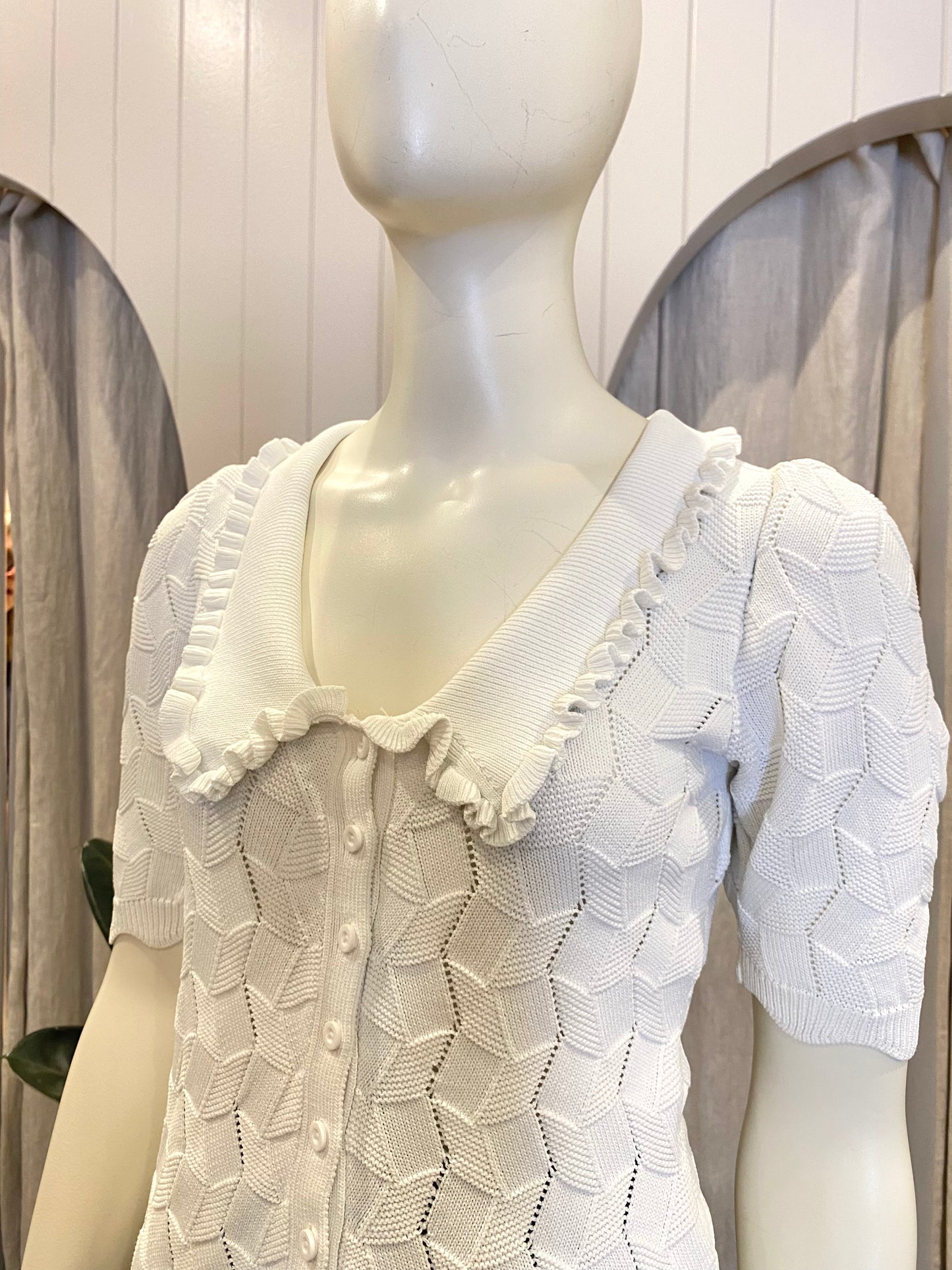 Steele White Knit Short Sleeve Shirt - Size S