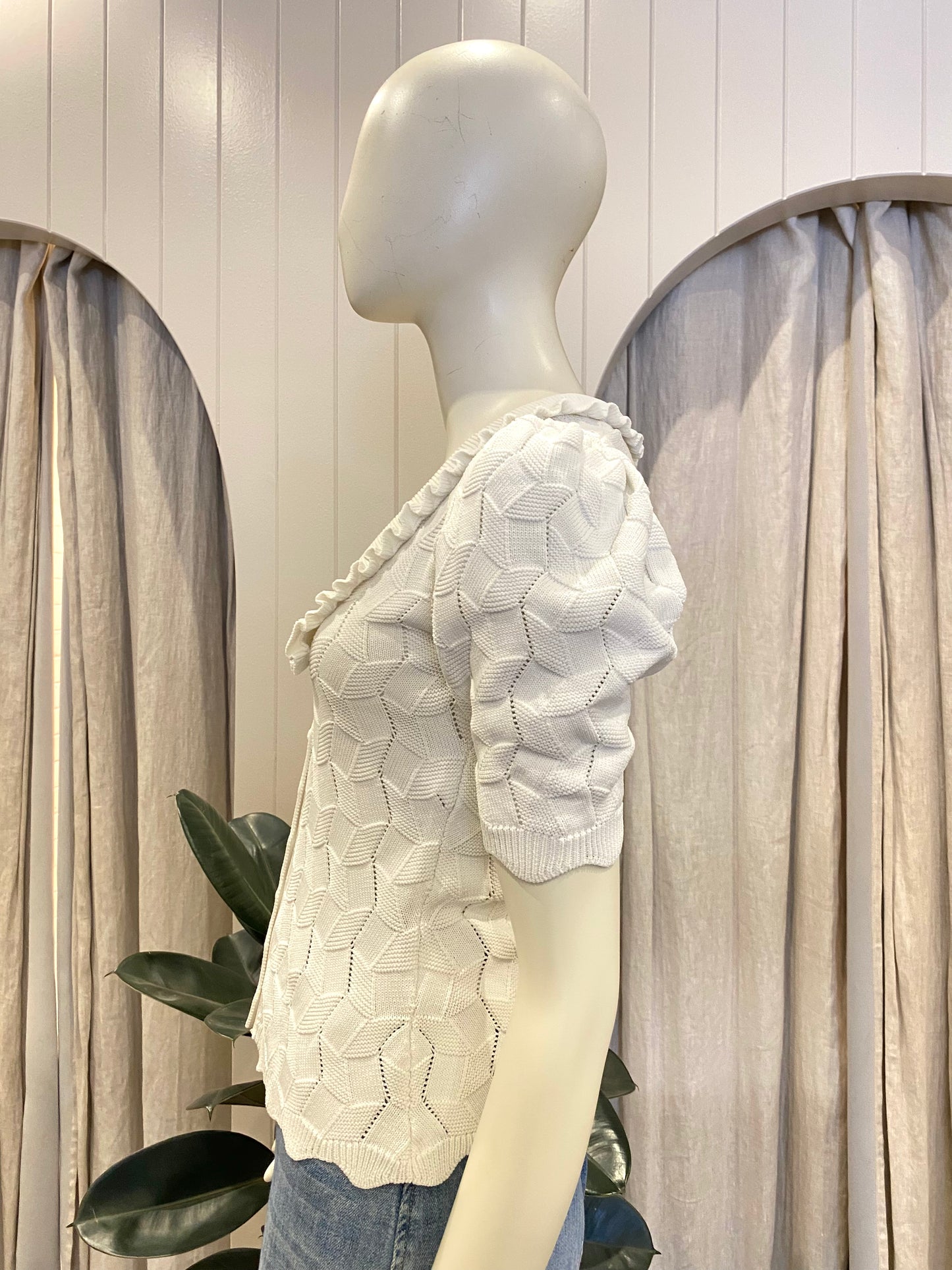 Steele White Knit Short Sleeve Shirt - Size S