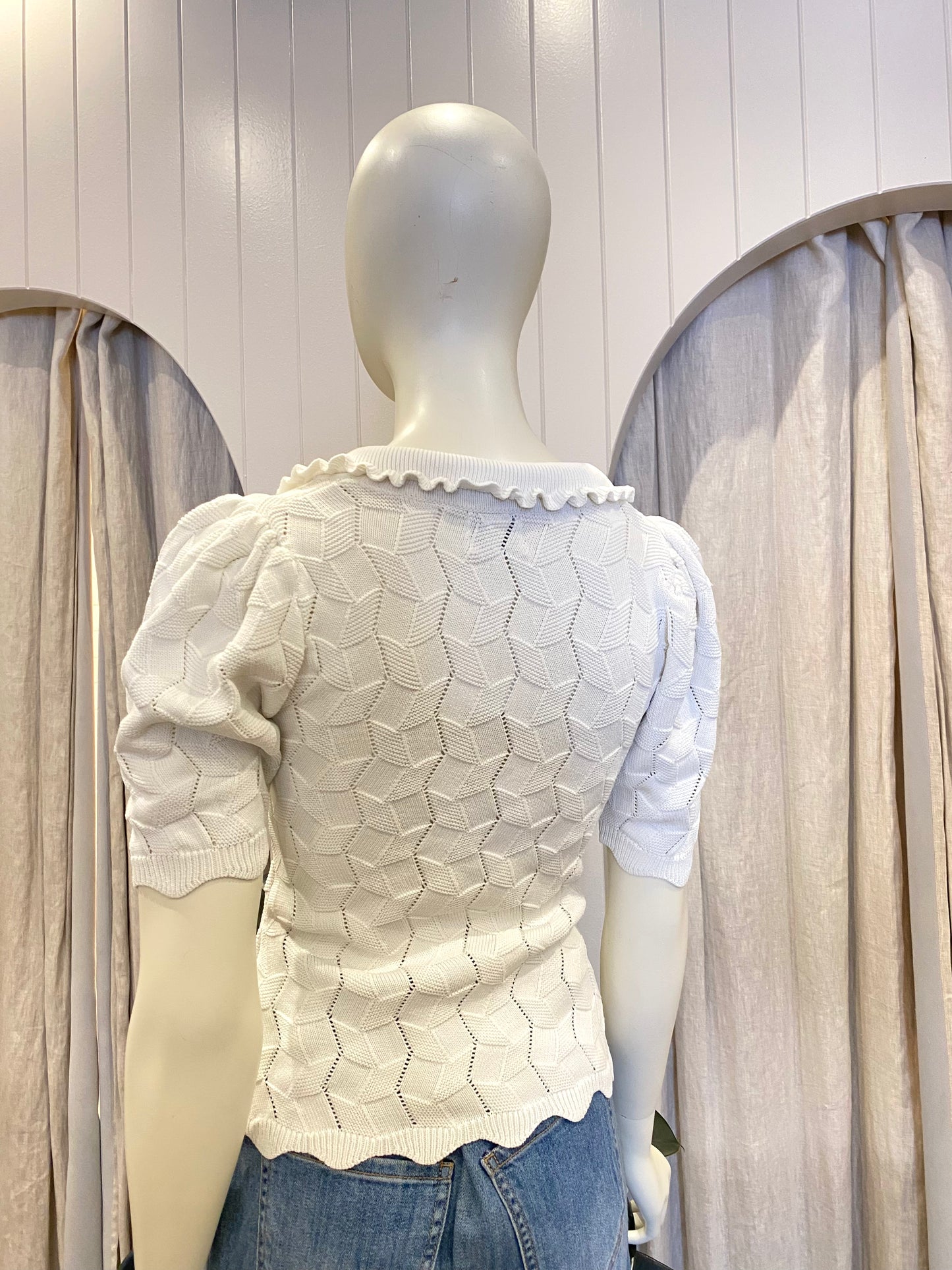 Steele White Knit Short Sleeve Shirt - Size S