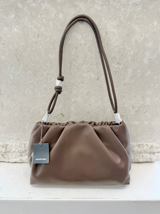 Country Road Large Gathered Pouch Bag — Cocoa