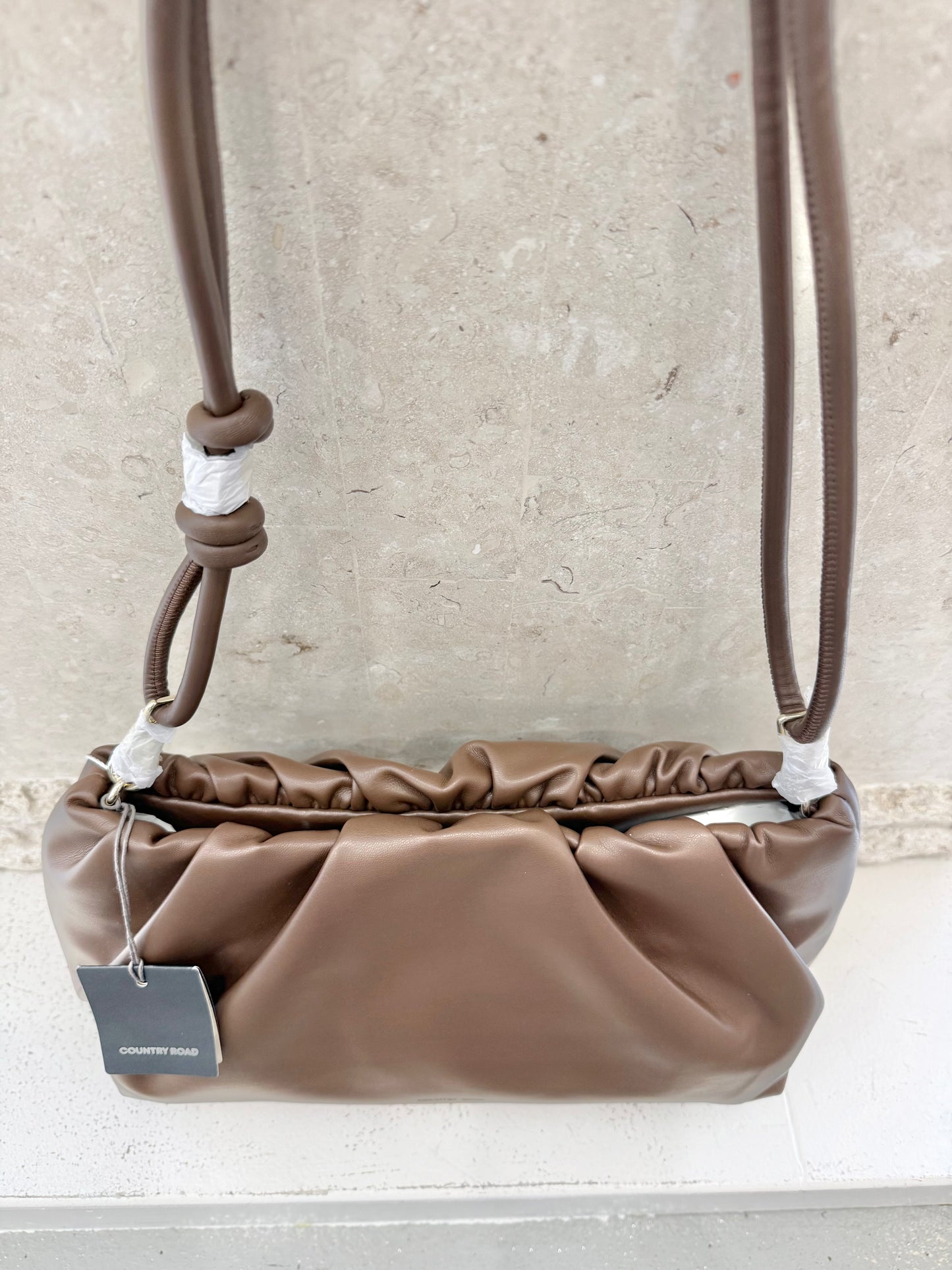 Country Road Large Gathered Pouch Bag — Cocoa
