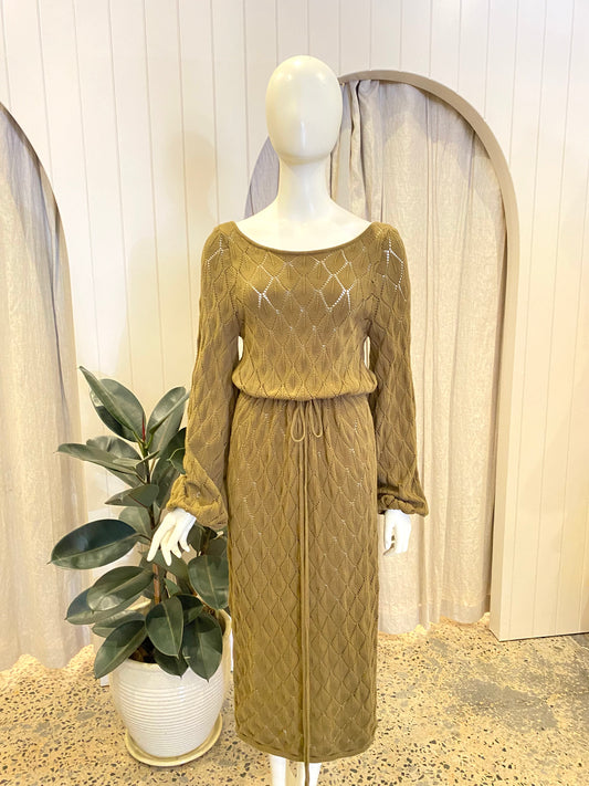 Kivari Cream Claudia Scoop Back Crochet Midi Dress - Size 8