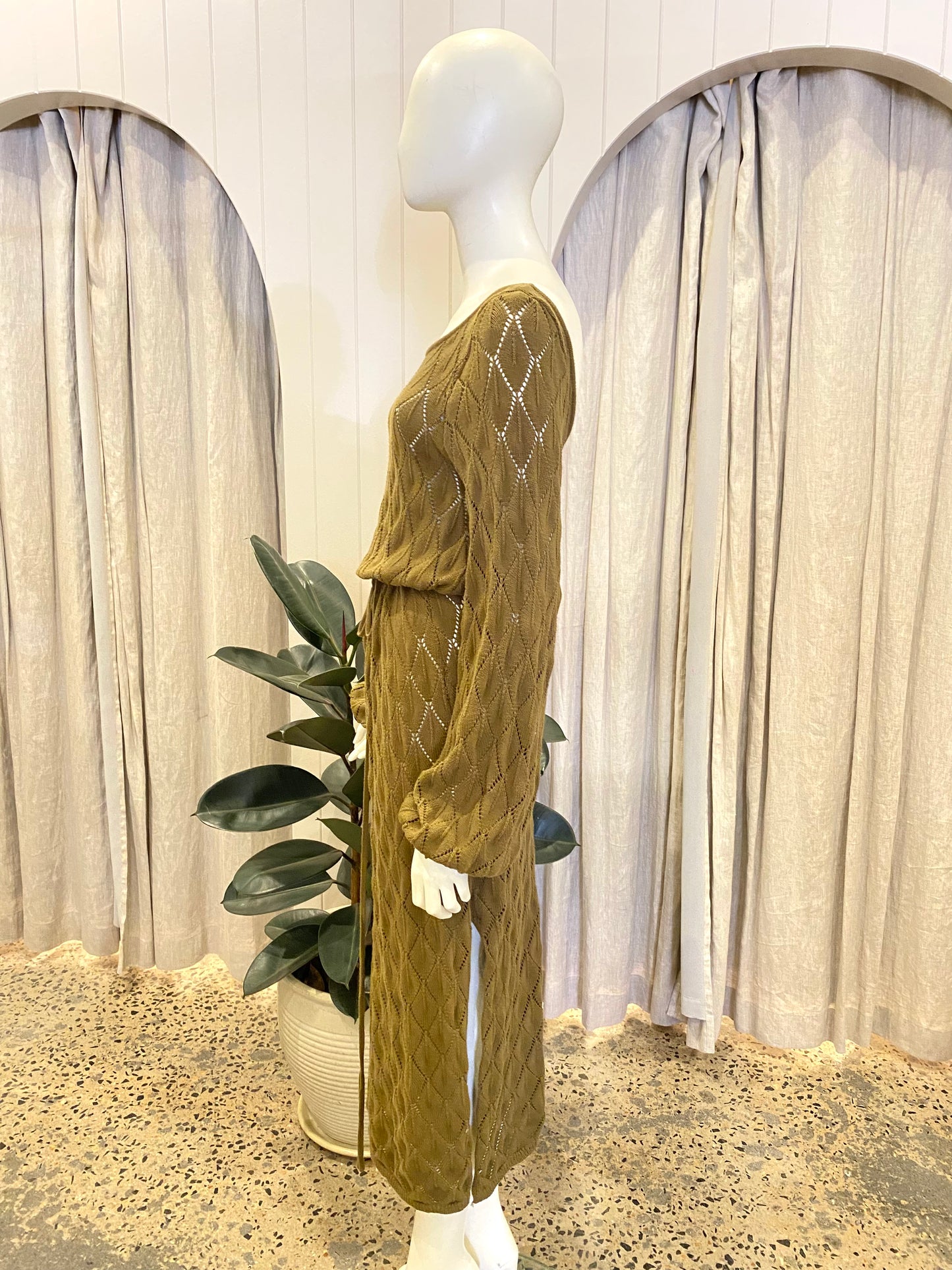 Kivari Cream Claudia Scoop Back Crochet Midi Dress - Size 8