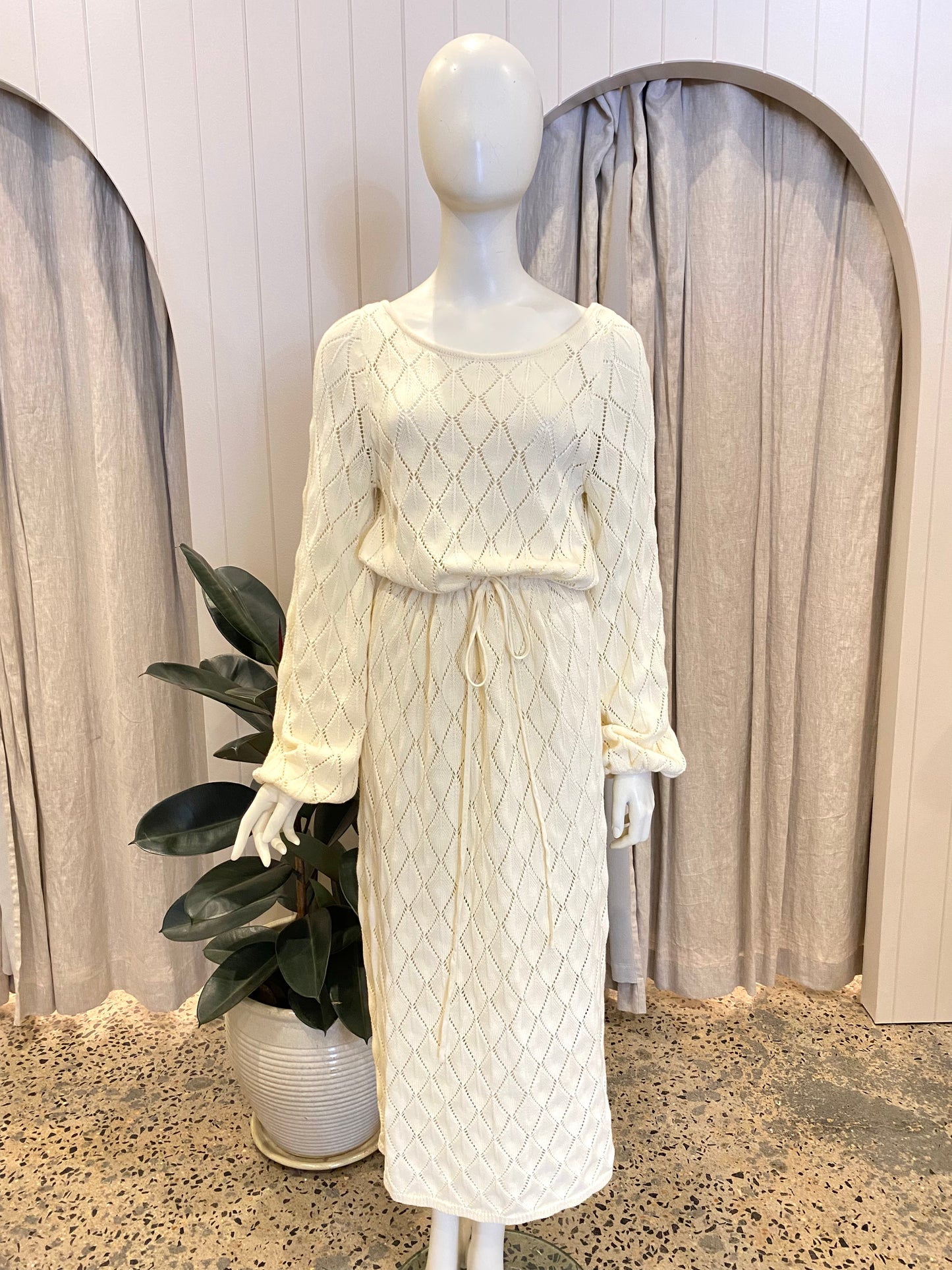 Kivari Khaki Claudia Scoop Back Crochet Midi Dress - Size 10