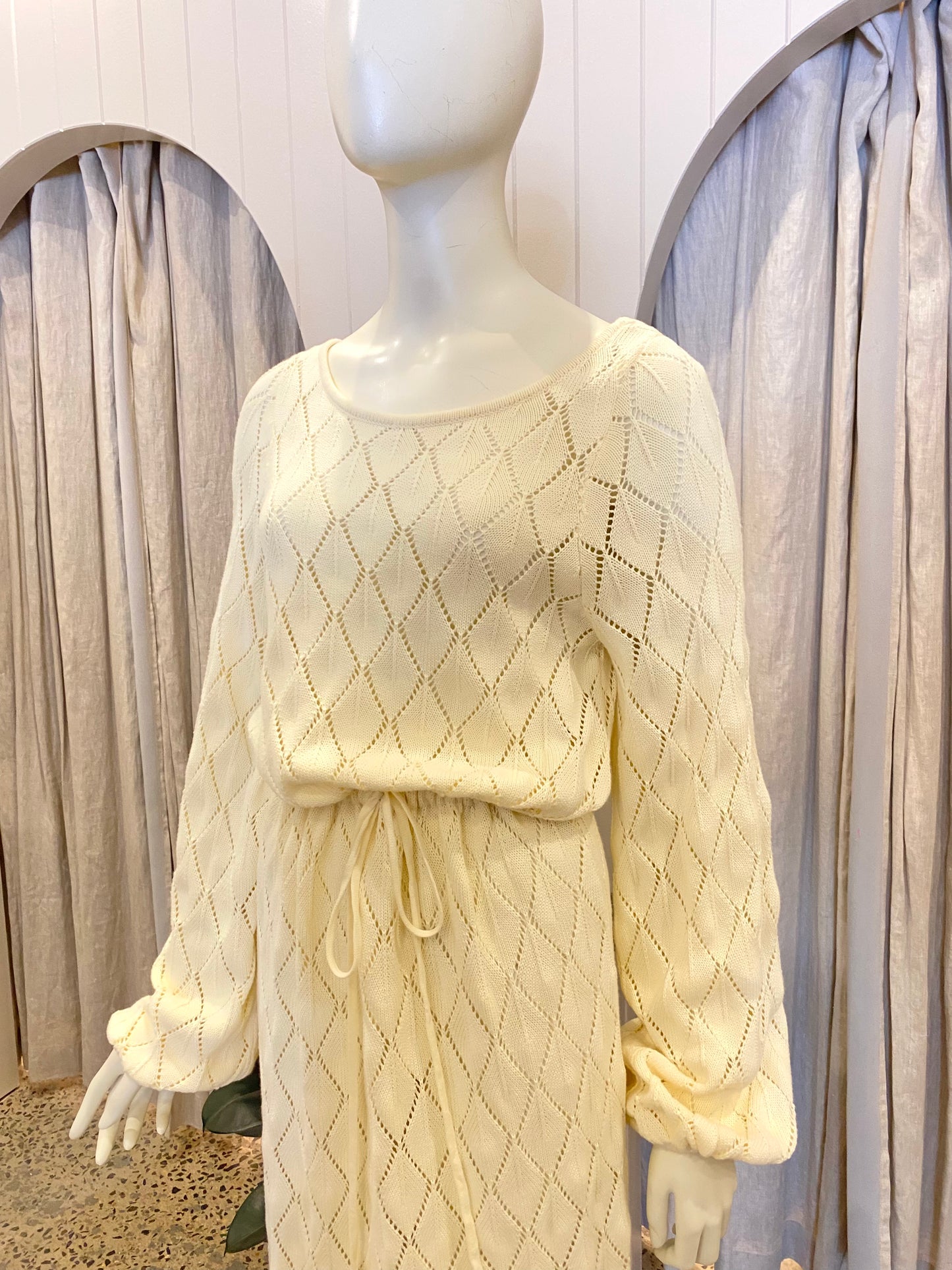 Kivari Khaki Claudia Scoop Back Crochet Midi Dress - Size 10