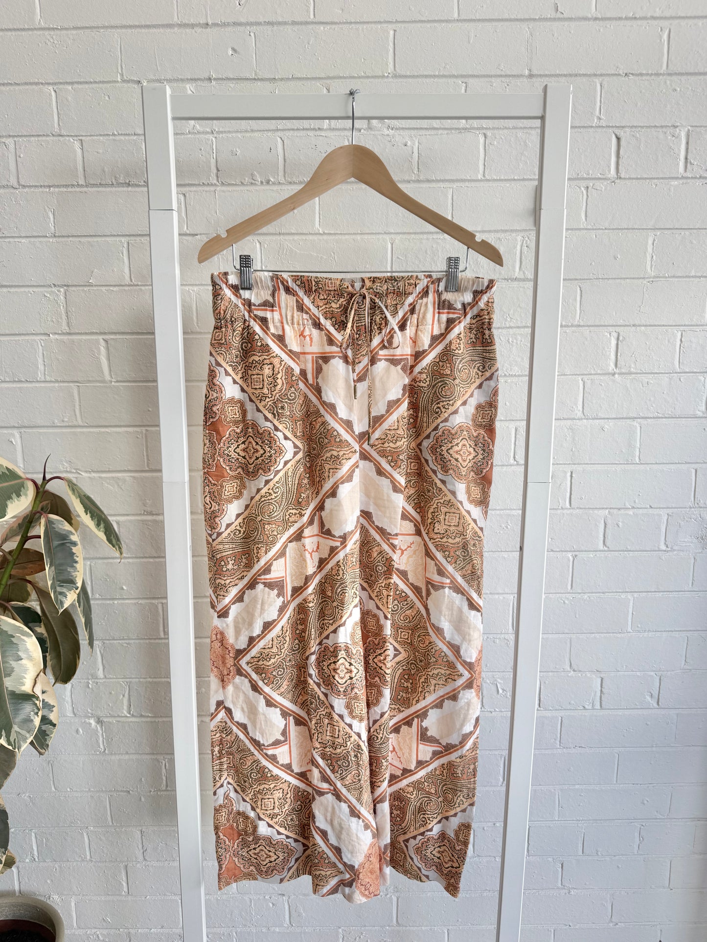 Country Road Orange Printed Linen Pant and Shirt Set - Size 10 - 12