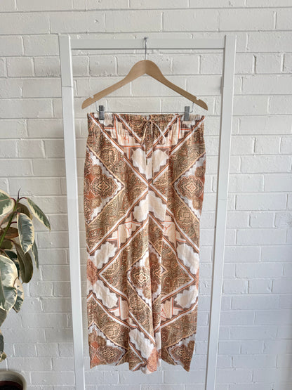 Country Road Orange Printed Linen Pant and Shirt Set - Size 10 - 12
