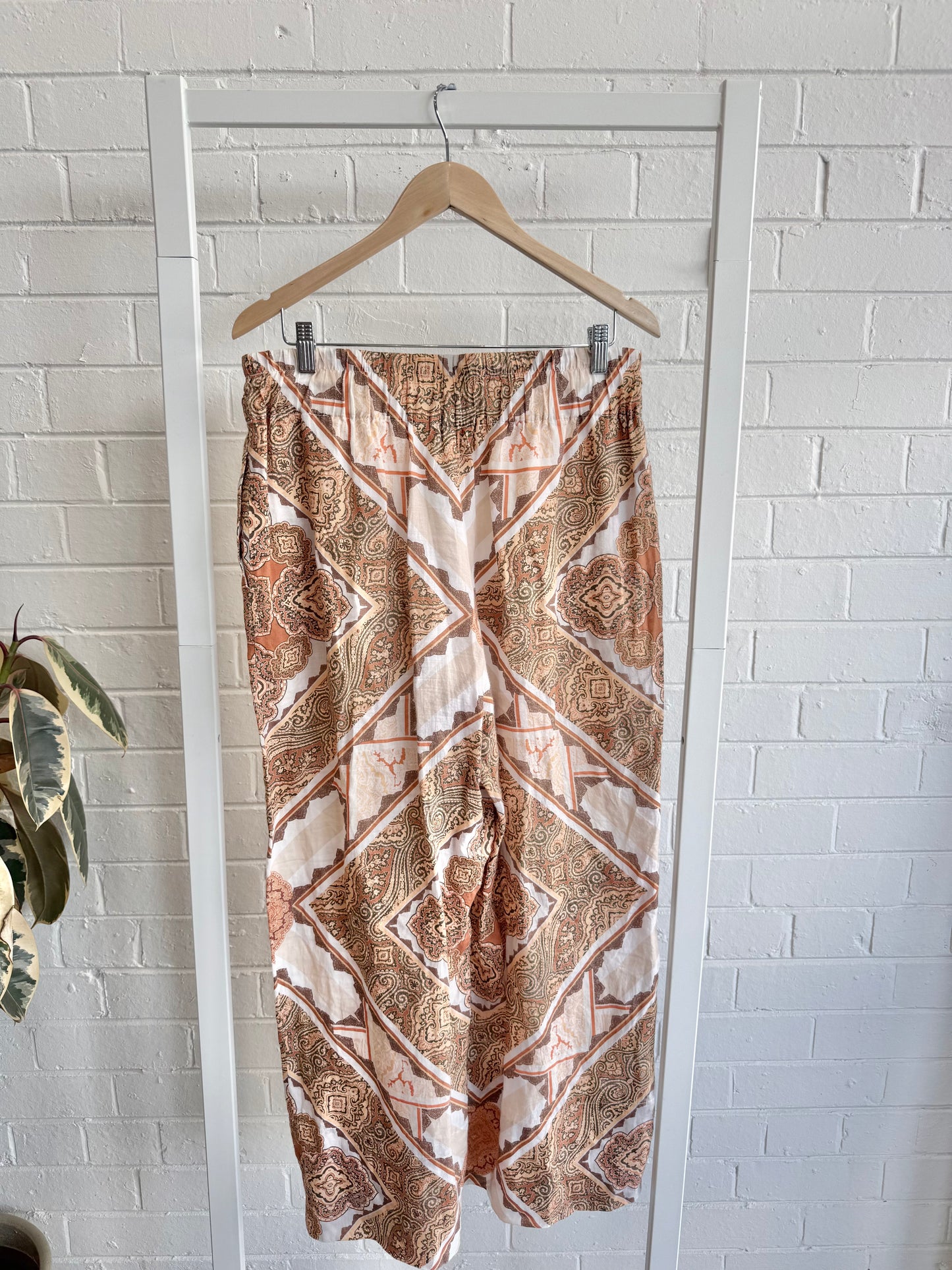 Country Road Orange Printed Linen Pant and Shirt Set - Size 10 - 12