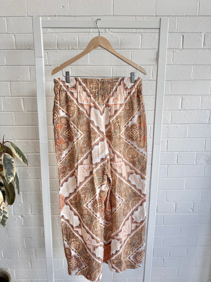 Country Road Orange Printed Linen Pant and Shirt Set - Size 10 - 12