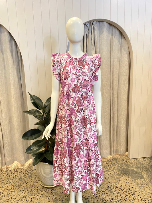 Kachel Purple Floral Sleeveless Midi Dress - Size 12