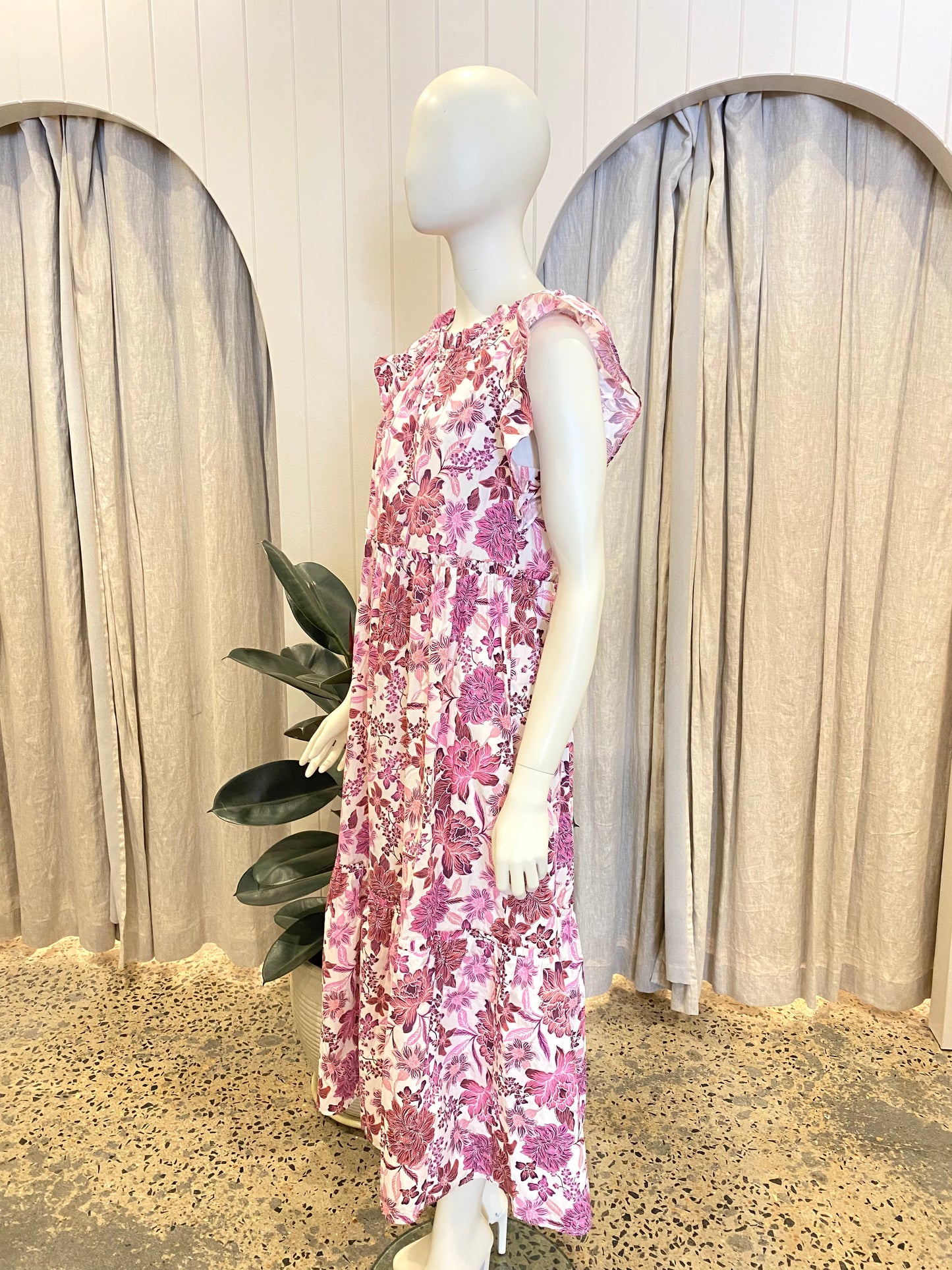 Kachel Purple Floral Sleeveless Midi Dress - Size 12