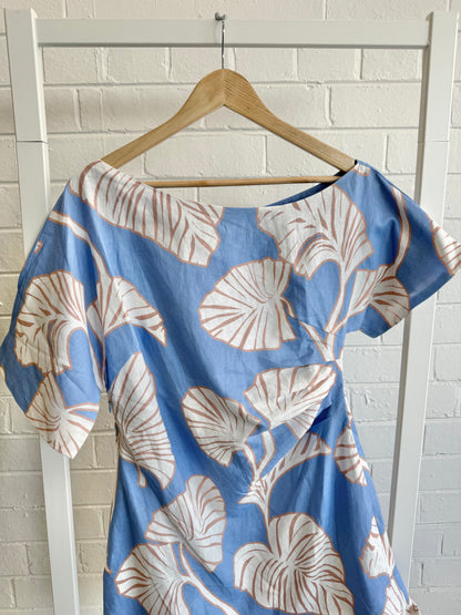 Kivari Blue/Ivory Ilana Off Shoulder Mini Dress - Size 8