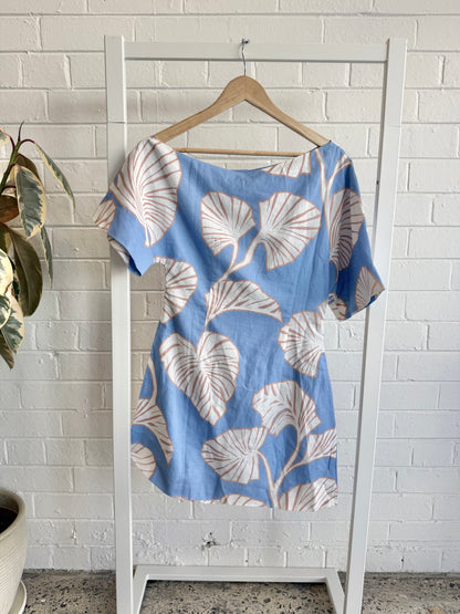 Kivari Blue/Ivory Ilana Off Shoulder Mini Dress - Size 8