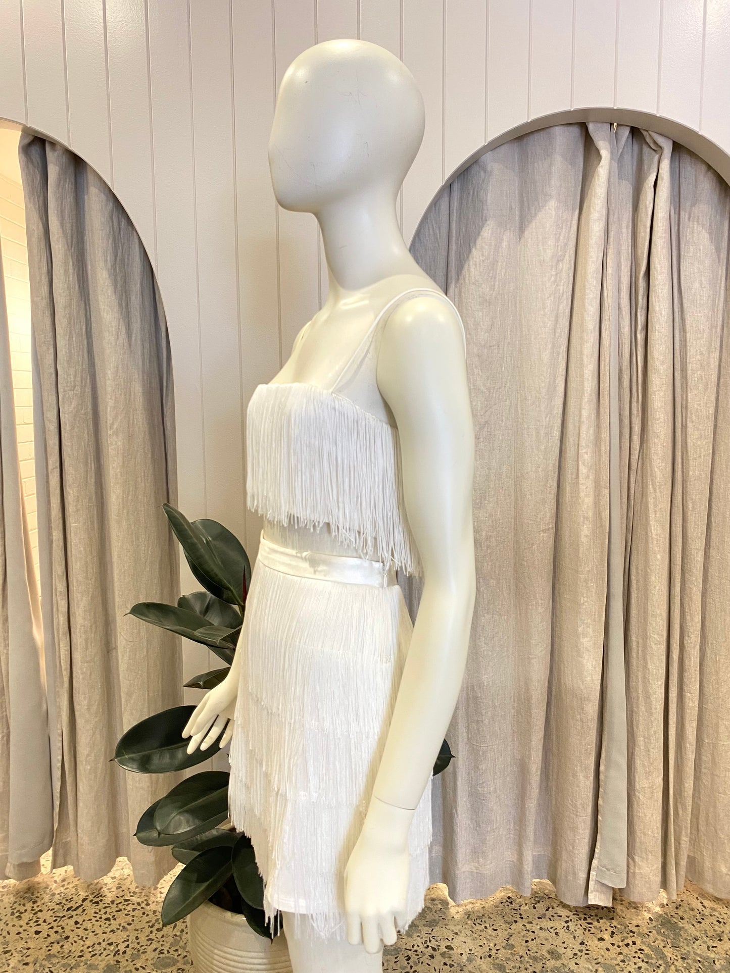 Meshki Sofia Fringe Set in White - Size 8/10