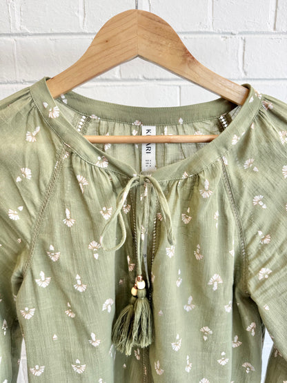 Kivari Sage Green Floral Boho Blouse - Size 8