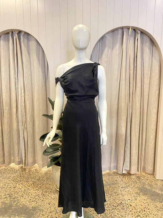 Dissh Black Linen Cass Midi Dress - Size 12