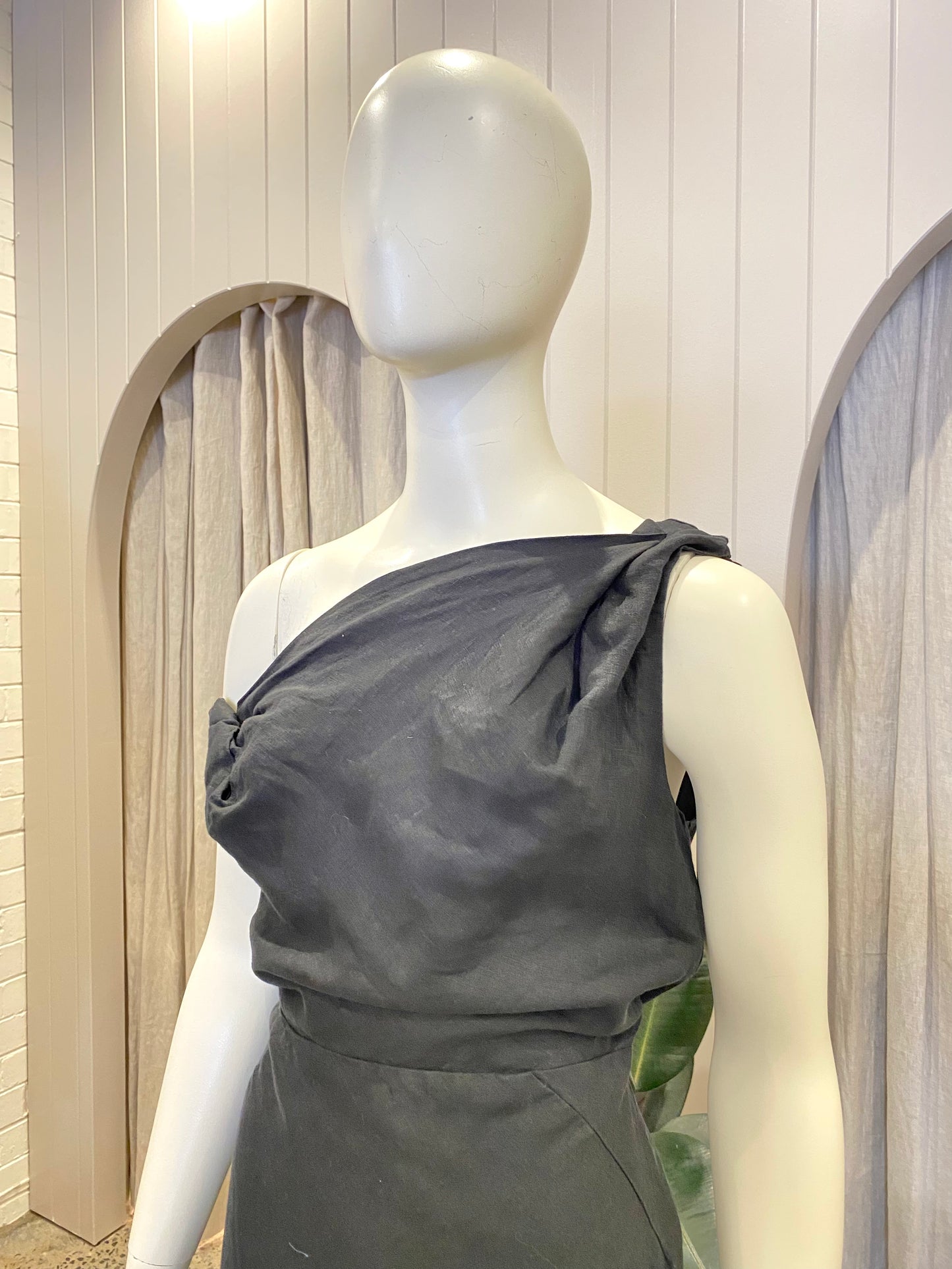 Dissh Black Linen Cass Midi Dress - Size 12