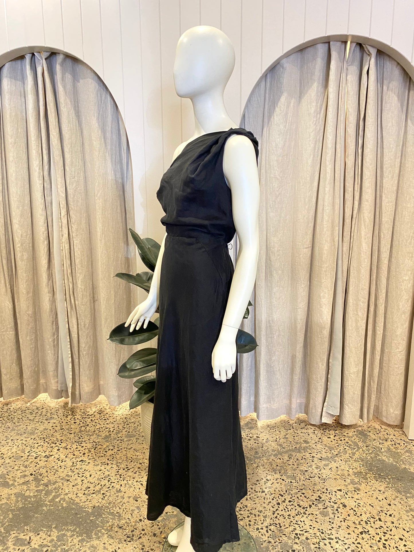 Dissh Black Linen Cass Midi Dress - Size 12
