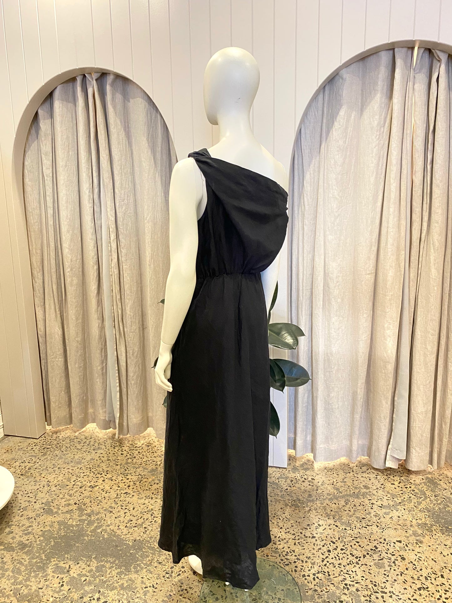 Dissh Black Linen Cass Midi Dress - Size 12
