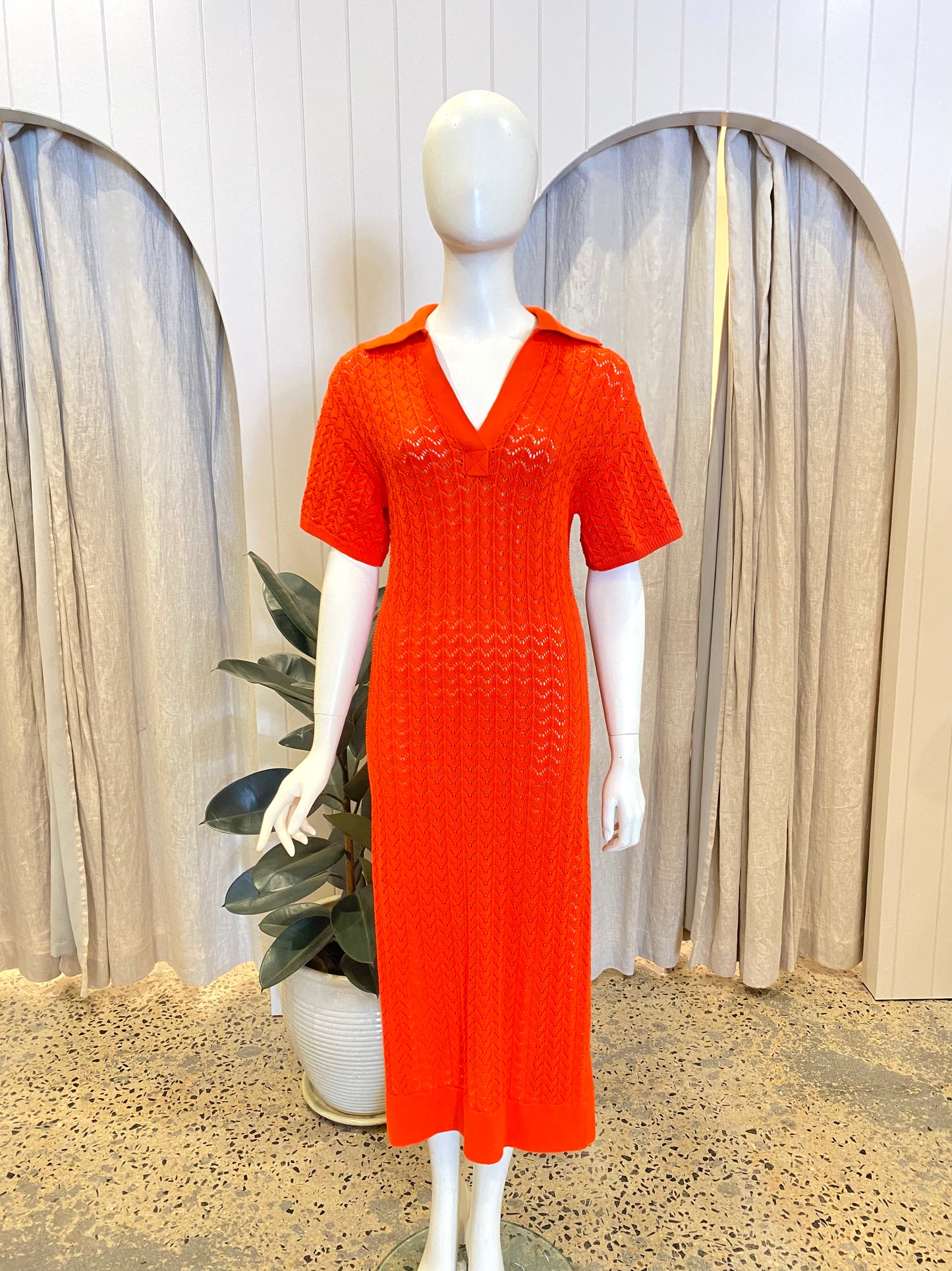 Shona Joy Crochet Polo Midi Dress Hibiscus BNWT - Size XS