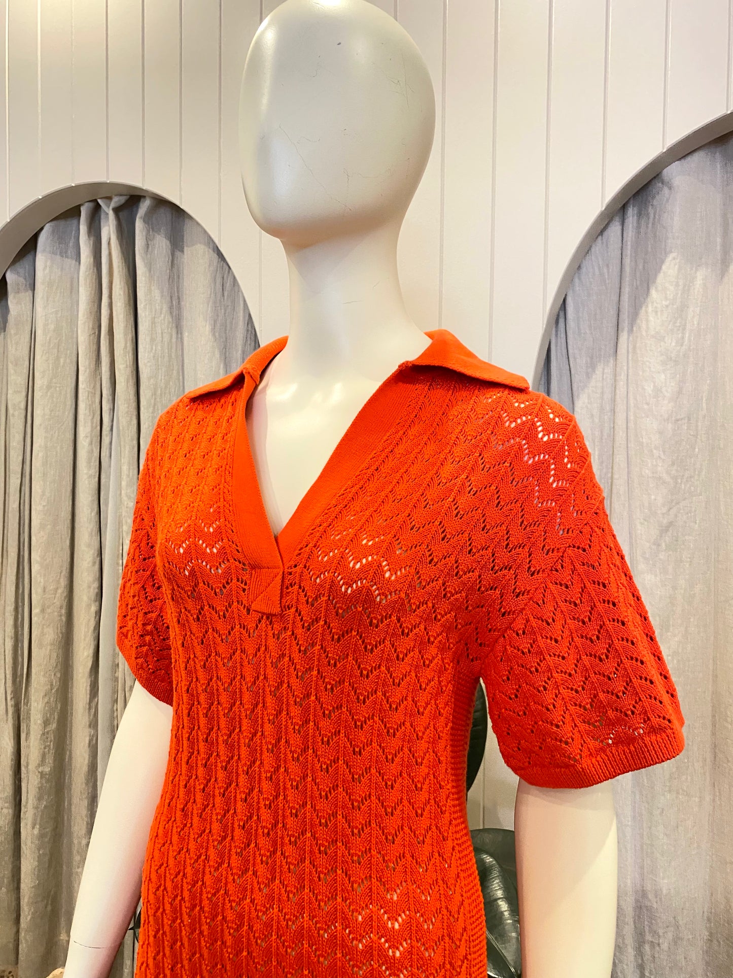 Shona Joy Crochet Polo Midi Dress Hibiscus BNWT - Size XS