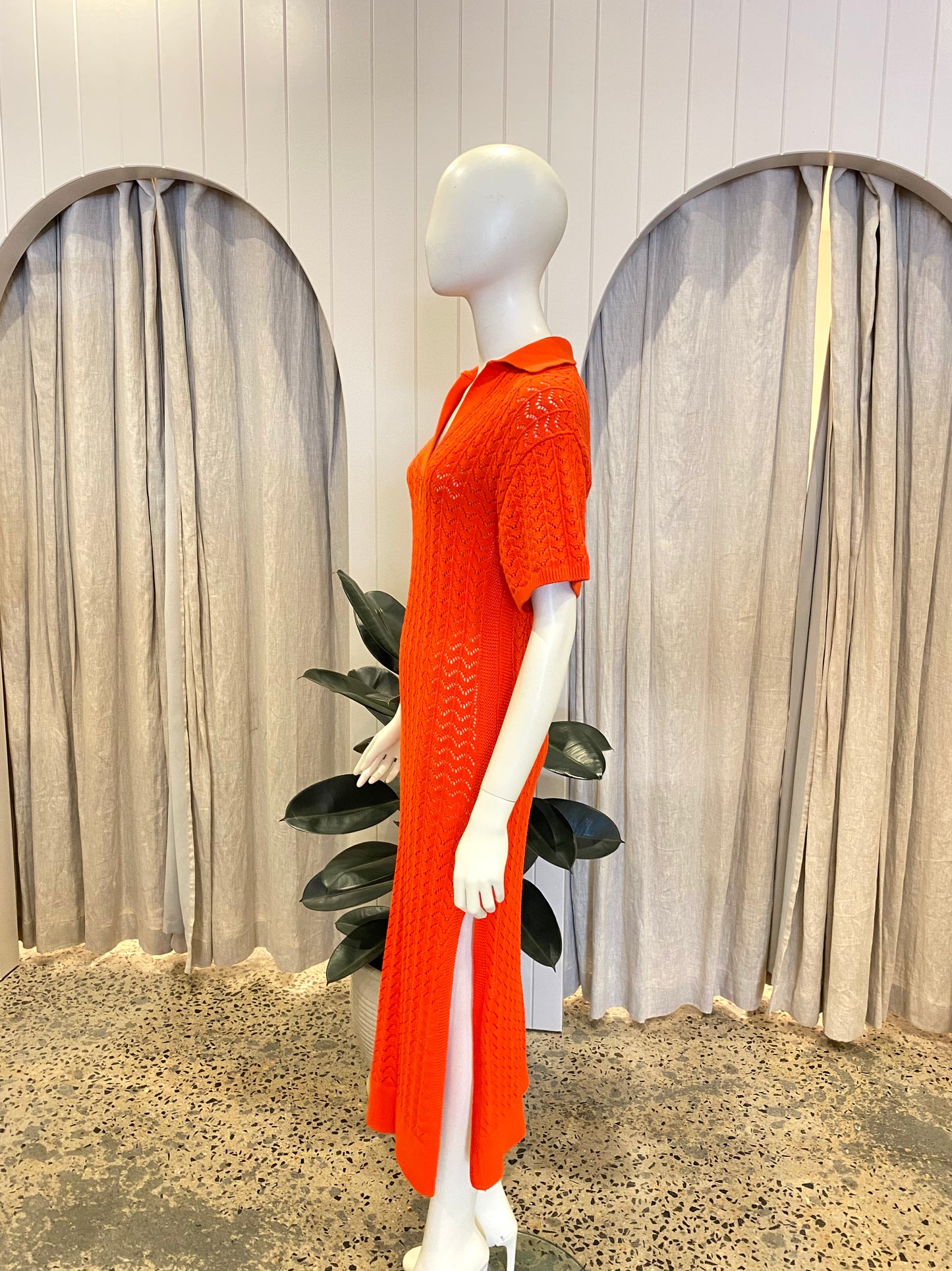 Shona Joy Crochet Polo Midi Dress Hibiscus BNWT - Size XS