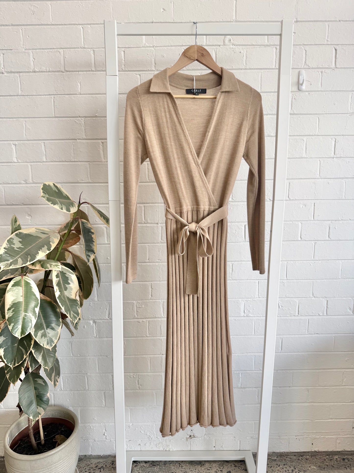Cable Melbourne Knit Midi Dress in Camel - Size 8