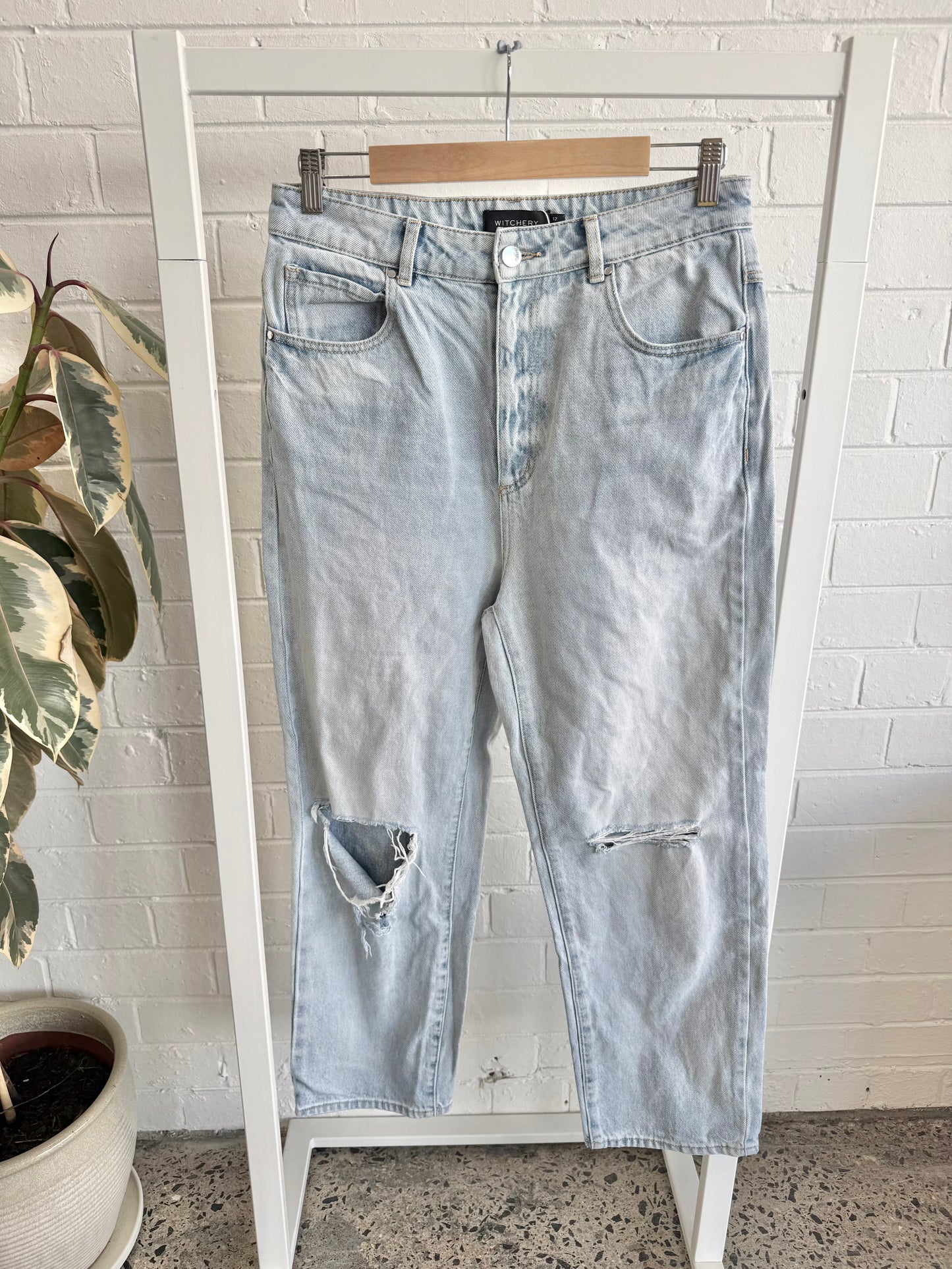 Witchery Distressed Straight Leg Jeans - Size 12