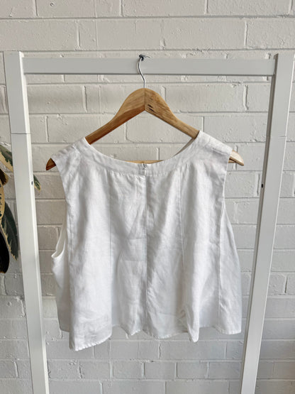 Dissh White Linen Sleeveless Top - Size 12