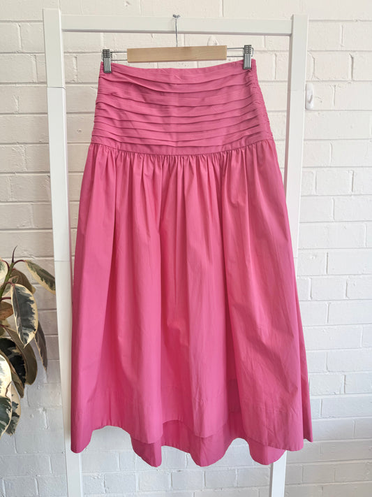 Shona Joy Estela Ruched Midi Skirt in Pink - Size 10