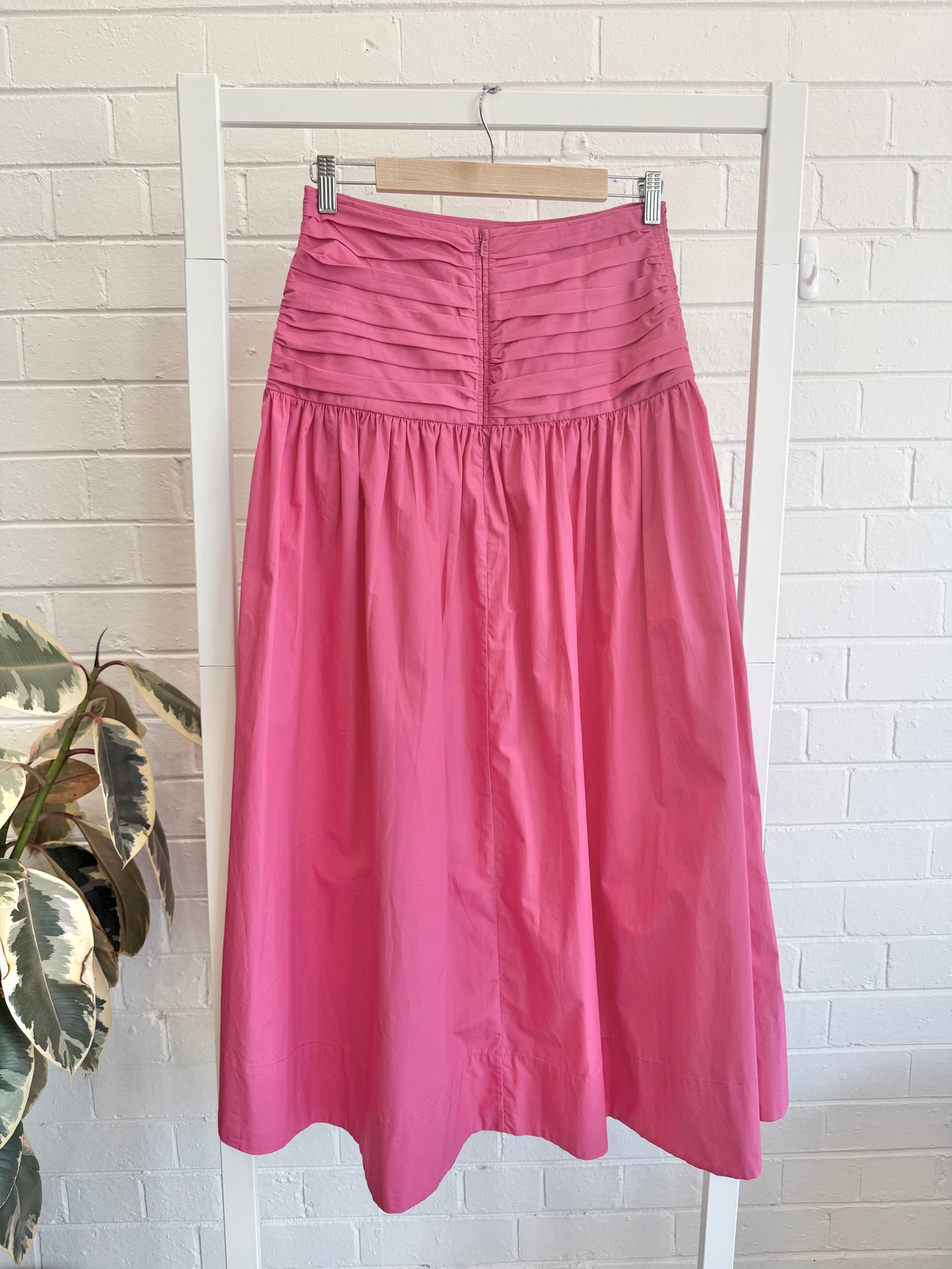 Shona Joy Estela Ruched Midi Skirt in Pink - Size 10