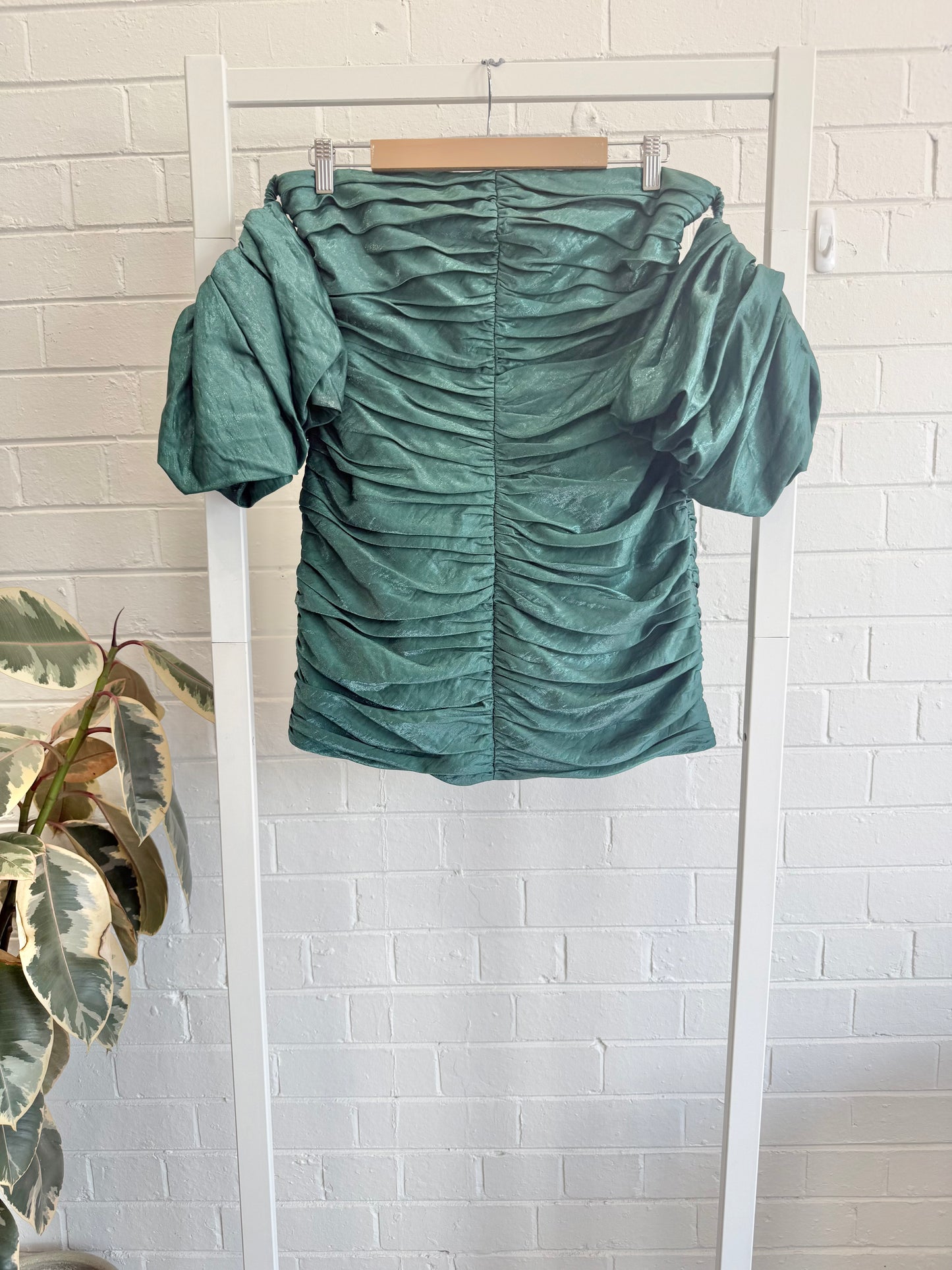 Shona Joy Miramare Ruched Mini Dress in Rosemary Green - Size 12