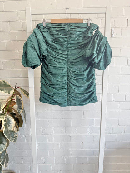 Shona Joy Miramare Ruched Mini Dress in Rosemary Green - Size 12