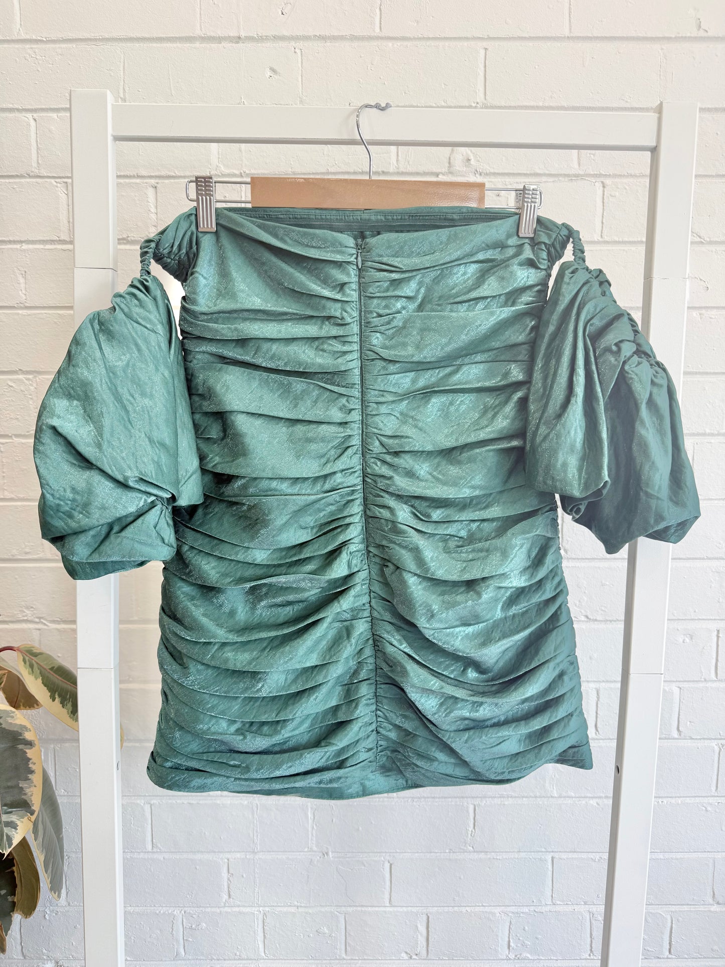 Shona Joy Miramare Ruched Mini Dress in Rosemary Green - Size 12