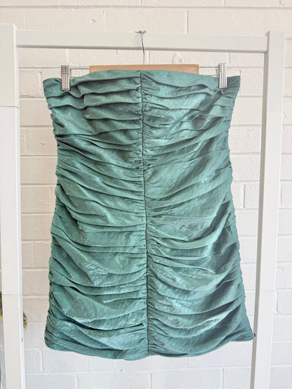 Shona Joy Miramare Ruched Mini Dress in Rosemary Green - Size 12