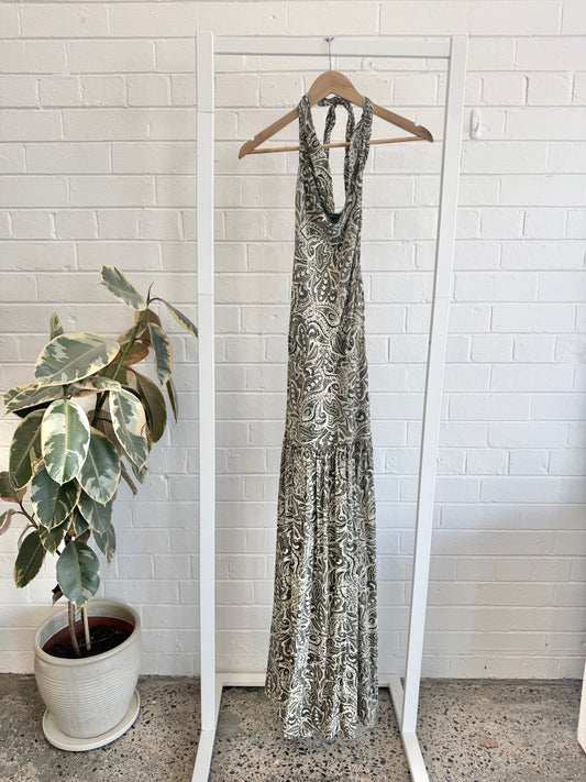 Matteau Scarf Paisley Print Silk Maxi Dress - Size 8