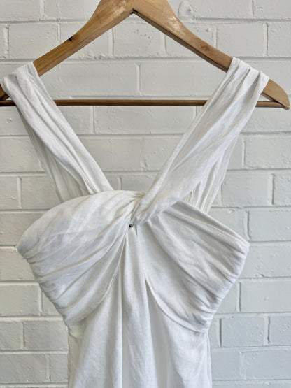 Country Road Twist Front Linen Midi Dress in White - Size 8