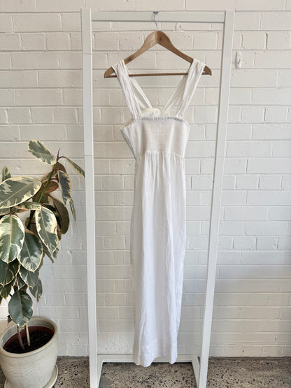 Country Road Twist Front Linen Midi Dress in White - Size 8
