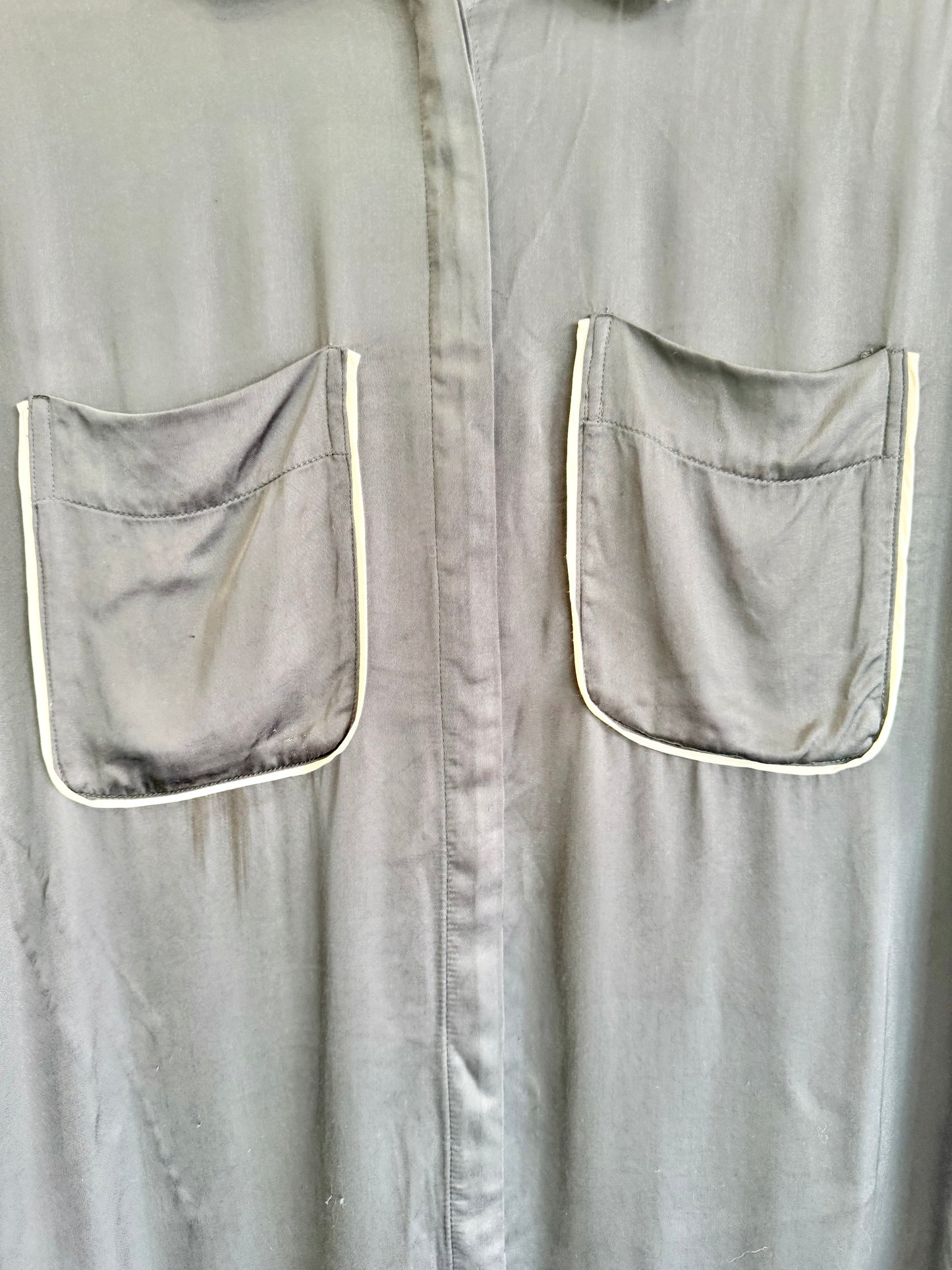 Shona Joy Shae Contrast Short Sleeve Relaxed Shirt in Navy - Size 8