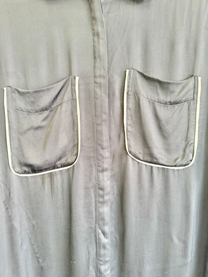 Shona Joy Shae Contrast Short Sleeve Relaxed Shirt in Navy - Size 8
