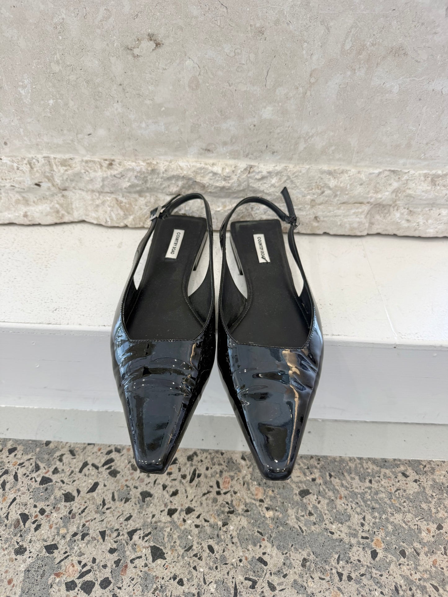 Country Road Black Patent Slingbacks - Size 40