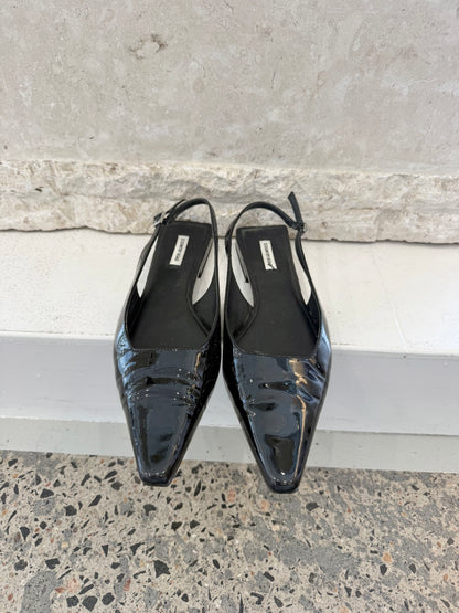 Country Road Black Patent Slingbacks - Size 40