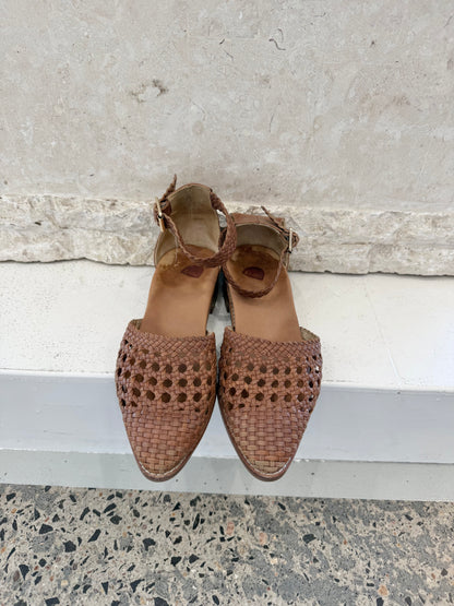 Bared Tan Dunnock Leather Flat Sandals - Size 36
