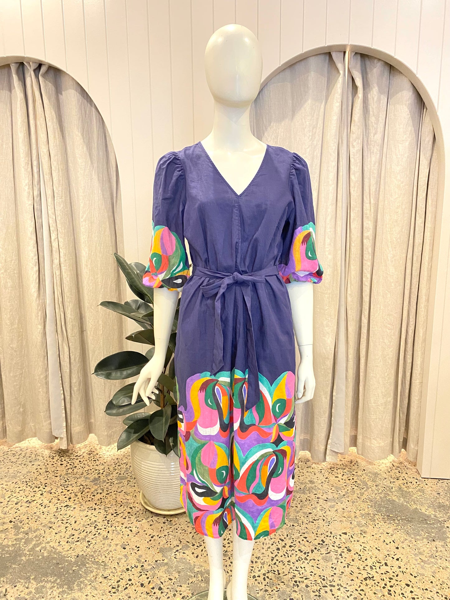 Gorman Linen Print Midi Dress - Size 12