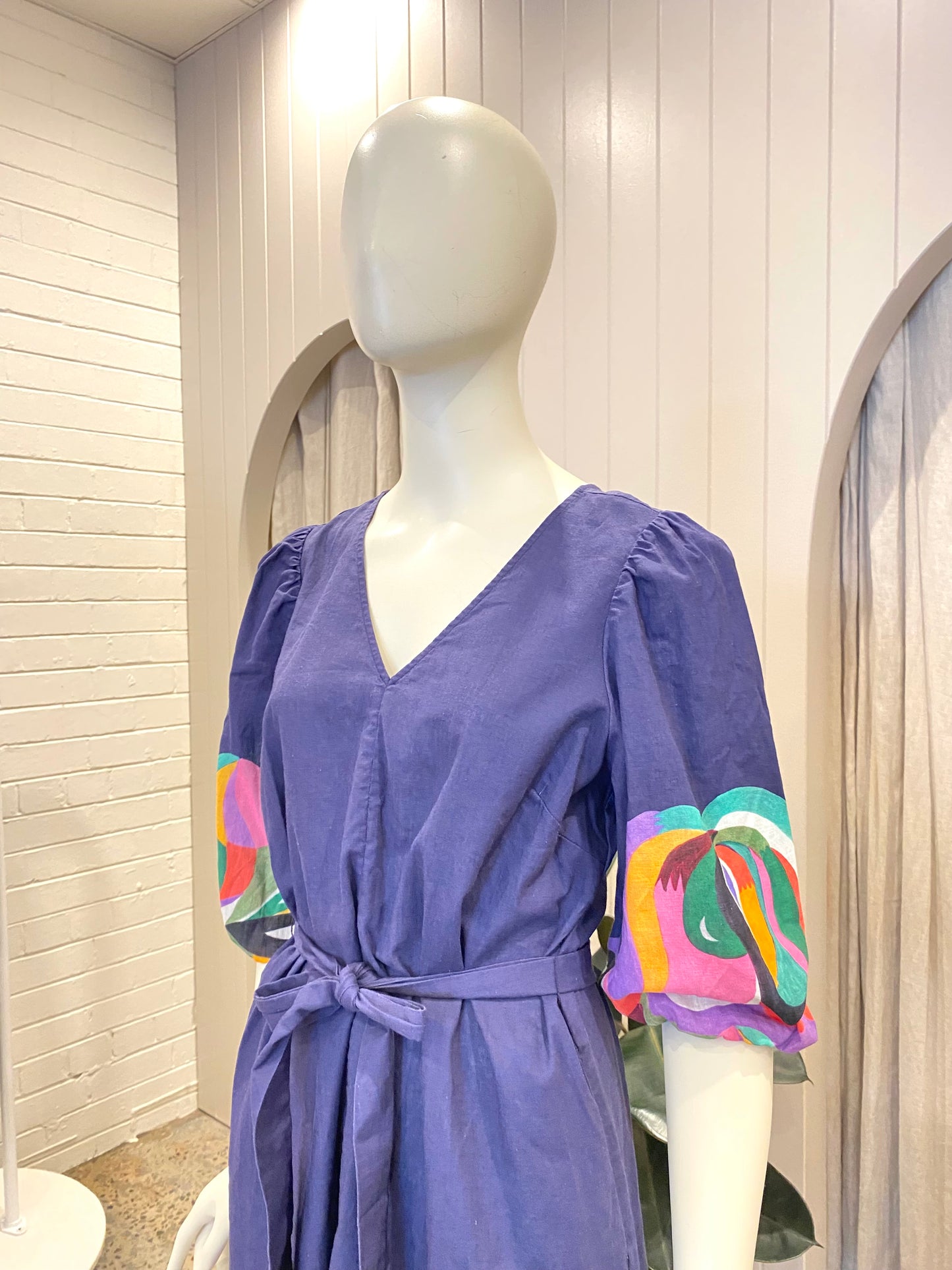 Gorman Linen Print Midi Dress - Size 12